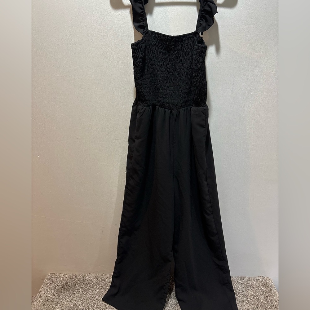 Black Smocked Jumpsuit pant romper large